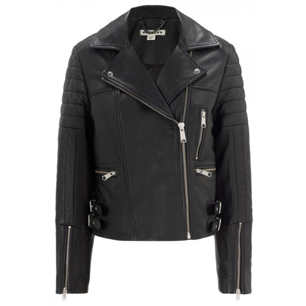 Whistles Dylan Leather Biker Jacket in Black
